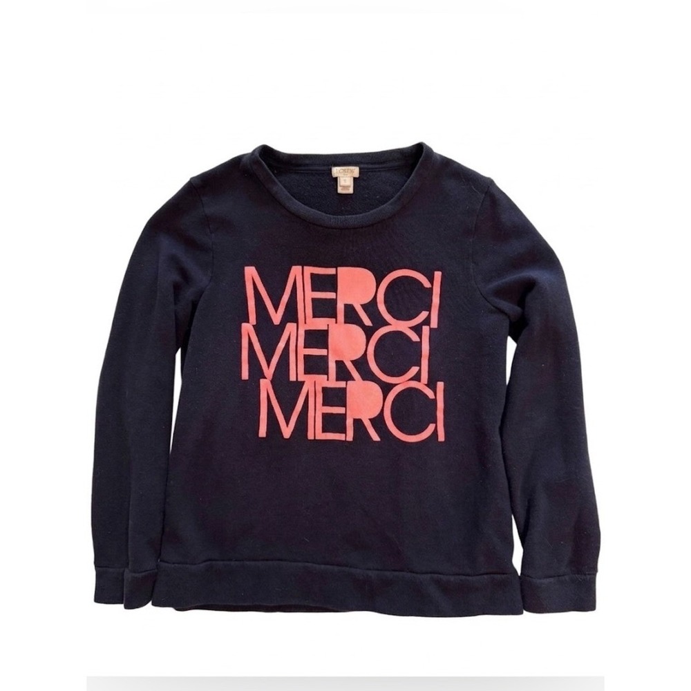 J. Crew Factory Merci Graphic Crew Sweatshirt Navy Blue Coral S Womens Pullover